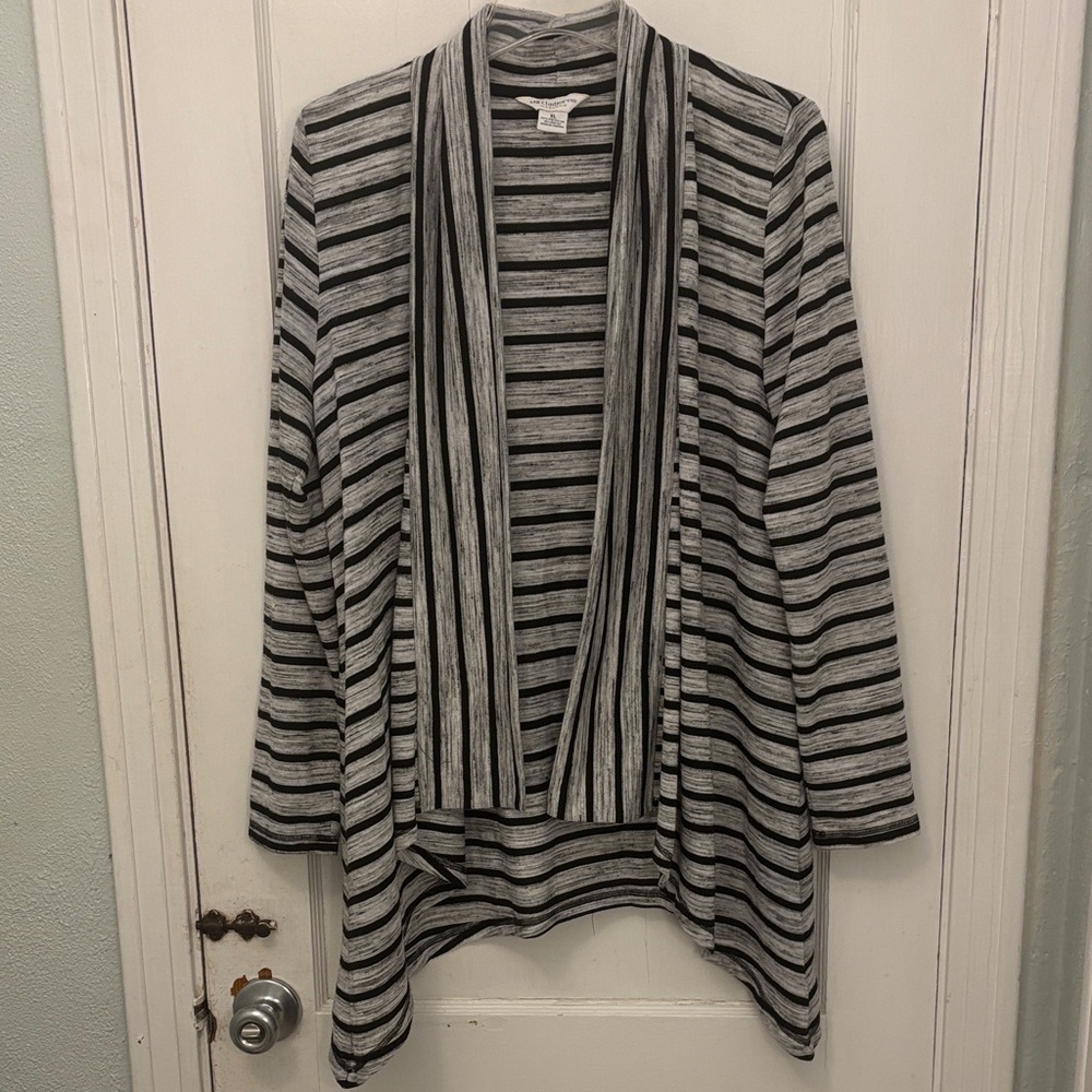 Liz Claiborne Black and Gray Striped Cardigan